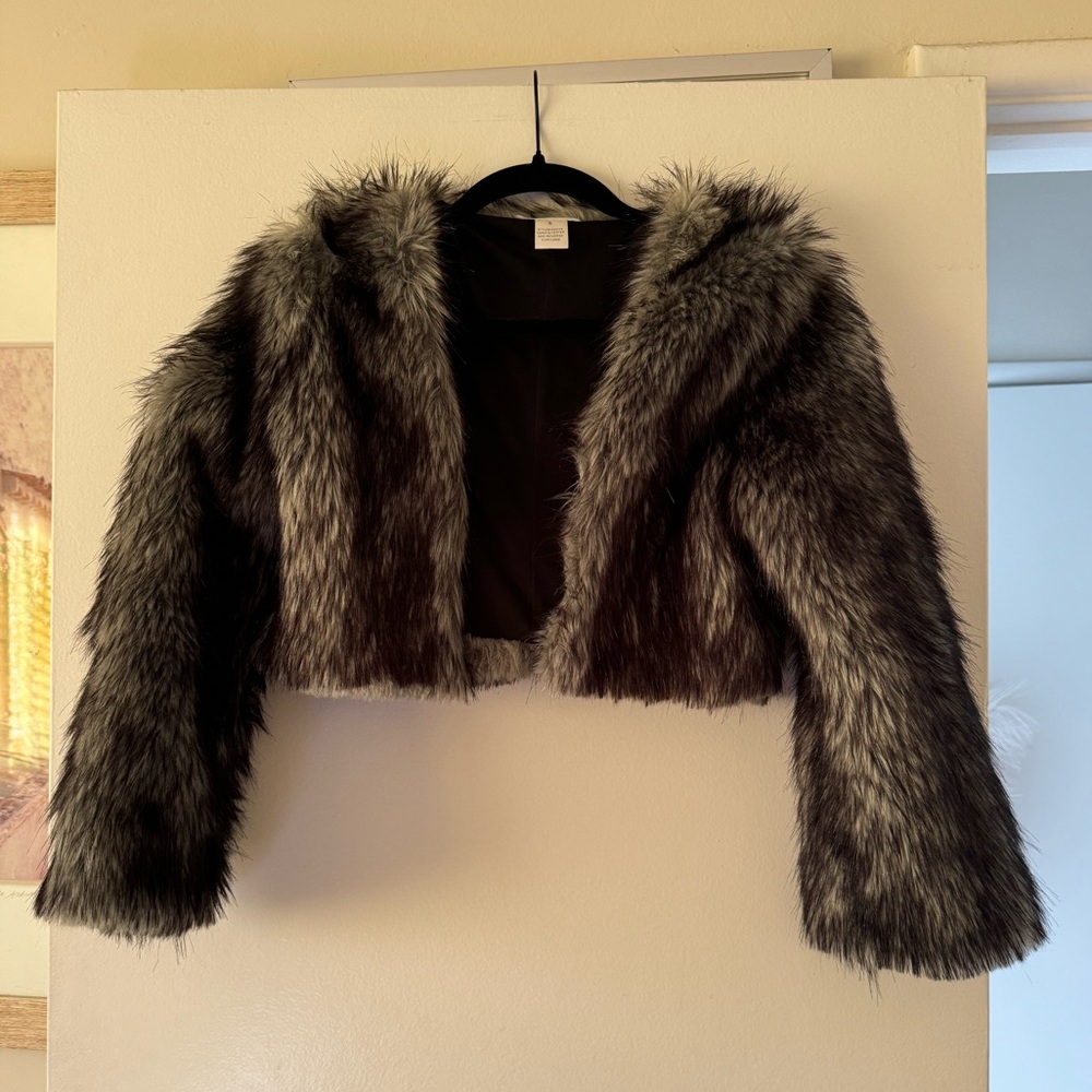 iHeartRaves Gray and Black Teddy Jacket Faux Fur